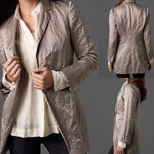Eileen Fisher Steel Satin Cotton Blend Long Jacket